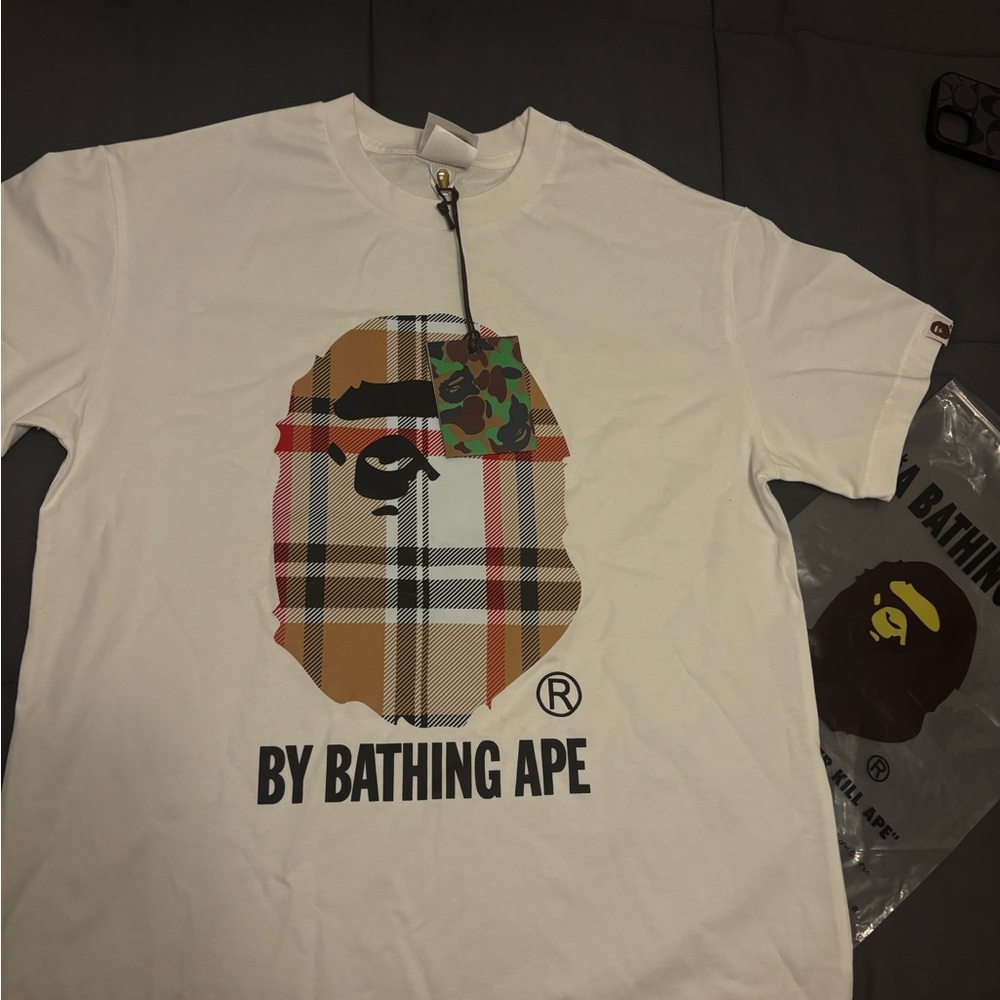Bape White Plaid Ape Head T-Shirt